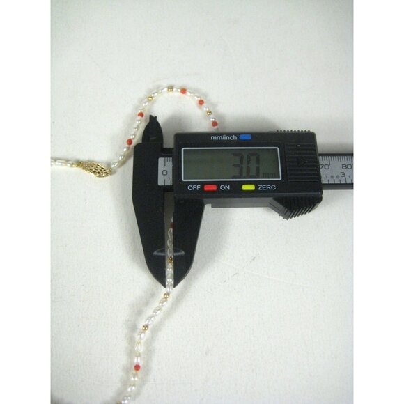 Freshwater Pearl Coral Delicate Gold Tone Bead Necklace 17 in Choker Minimalist - Picture 2 of 11